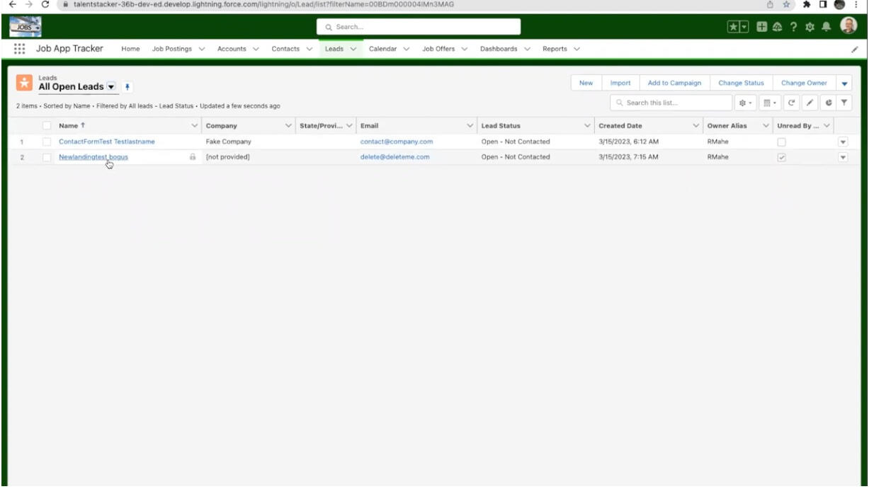 Web-to-Lead Feature on Portfolio